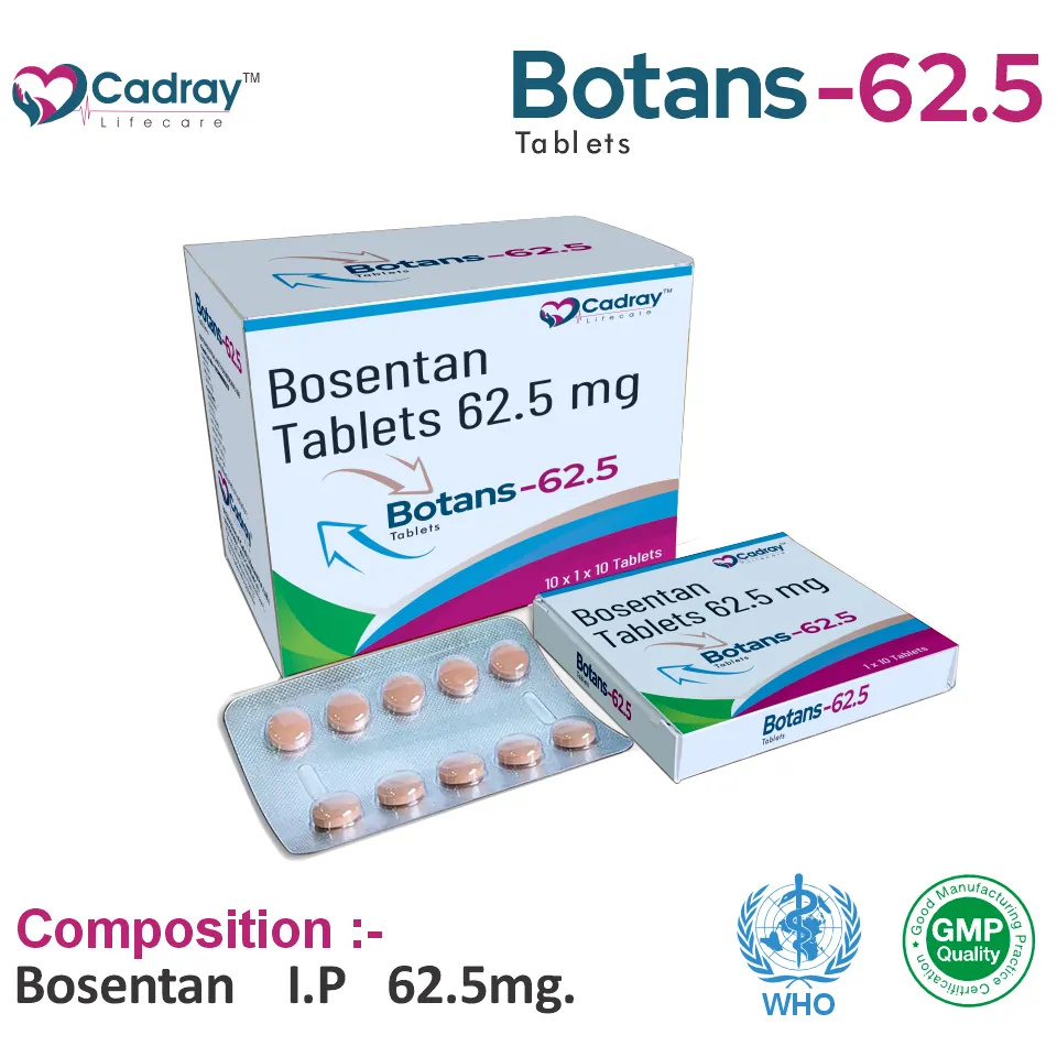 Bosentan 62.5mg Tablet for pulmonary arterial hypertension (PAH). WHO GMP certified, available for PCD pharma franchise with competitive pricing.
